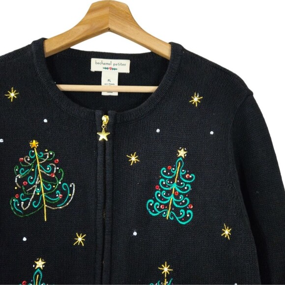 Bechamel Petites Beaded Sequin Ugly Christmas Sweater Cardigan Large PETITE - Picture 2 of 5